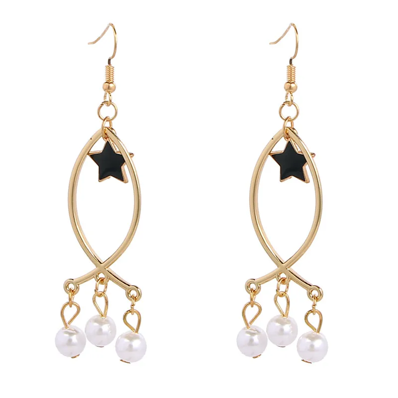 Модные милые золотые стерео серьги в форме рыбьей звезды с жемчугом для женщин
