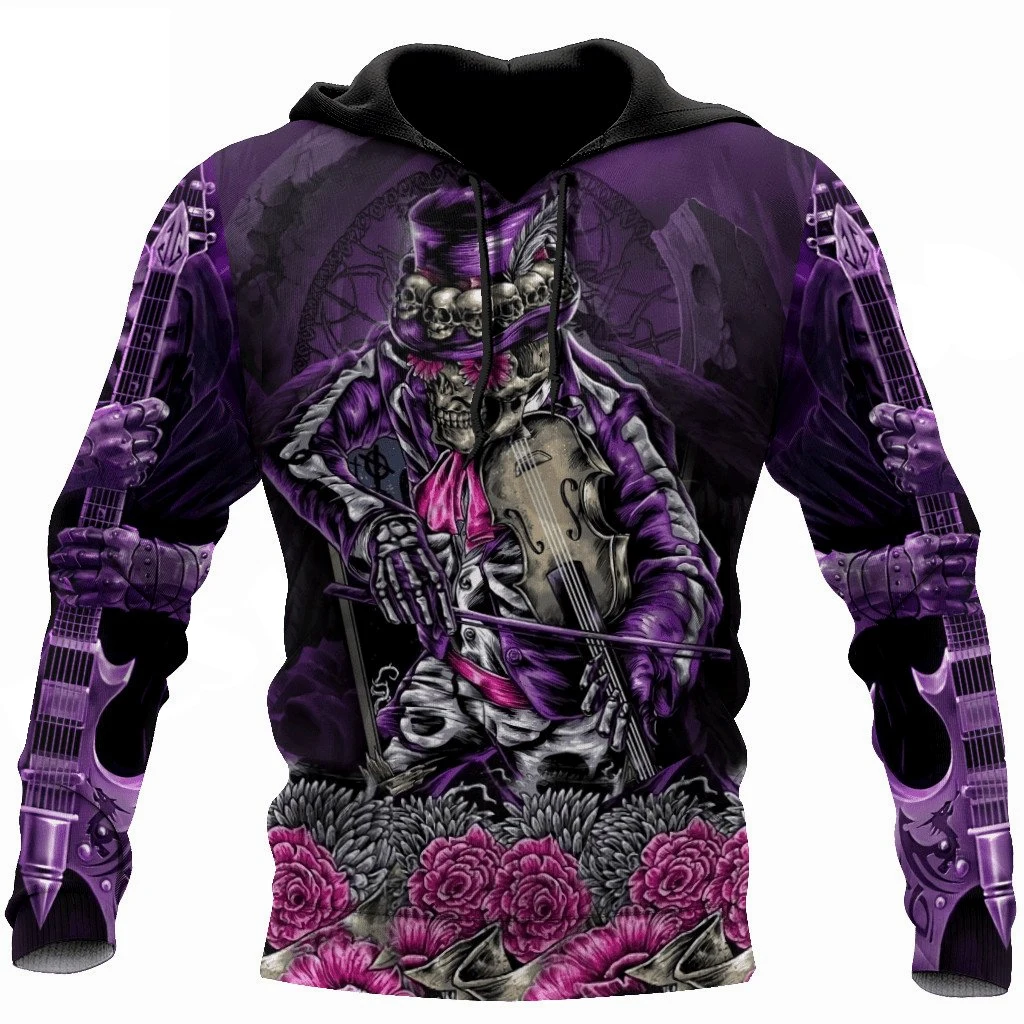 

Уличный пуловер Dark Plstar в стиле Харадзюку С 3D-принтом черепа скрипки, повседневные толстовки с длинным рукавом унисекс, свитшот на молнии