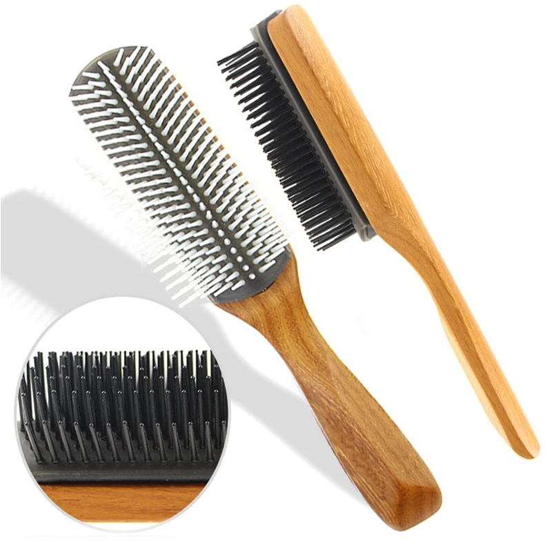 

Hair Comb Cushion Brush Anti-Static Hairbrush 9 Rows Massage Wooden Comb Styling Detangle Brush