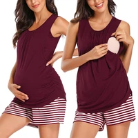 maternity sleep lounge 2 piece set womens pregnancy sleeveless tank tops striped breastfeeding maternity clothes