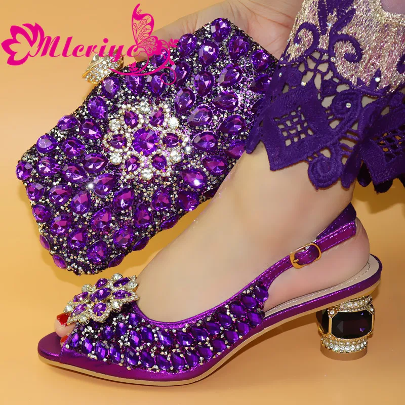 Women Shoes and Bags To Match Set Sale Nigerian Party Shoe Bag Decorated with Rhinestone Ladies Sandals Heels | Обувь