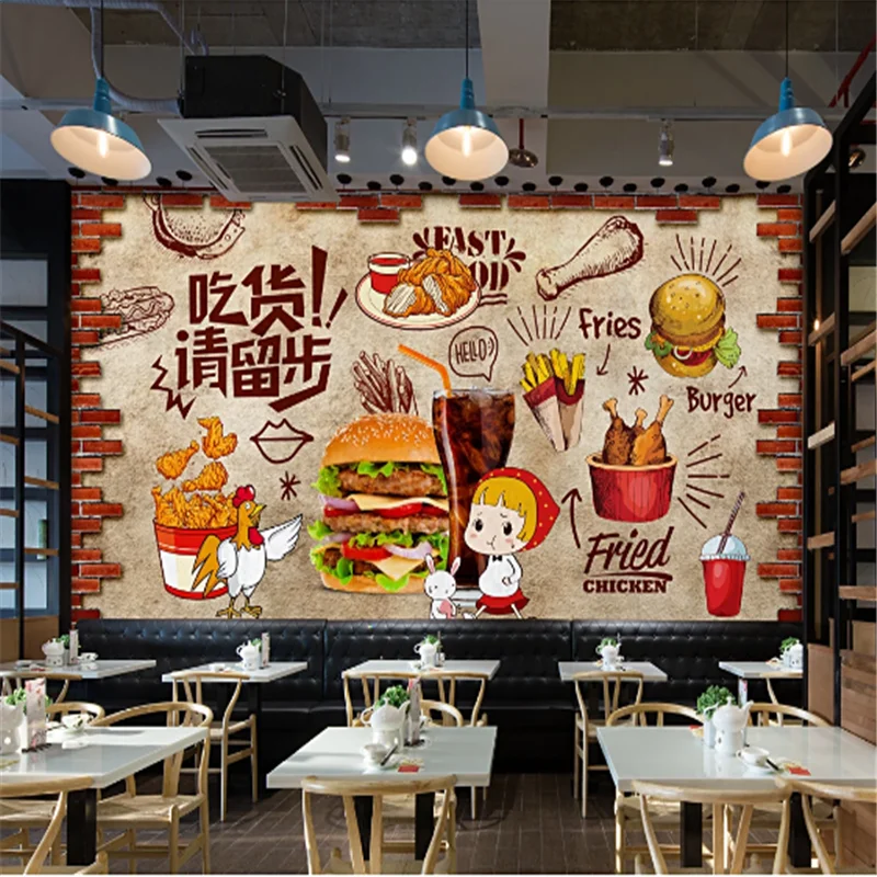 Пользовательские гамбургеры Западный фаст-фуд ресторан фон Стена настенная 3D