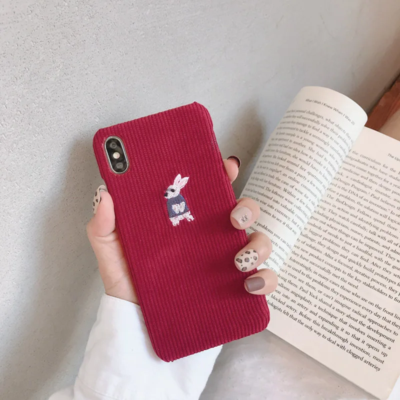 Модный теплый вельветовый чехол для телефона для iphone XS чехол для Max XR 11 Pro Max 7 8 6s 6 plus X чехол с милой вышивкой роббит жесткие чехлы