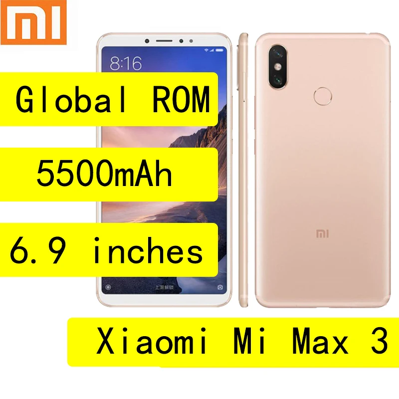 

Смартфон Xiaomi Mi Max 3 4 Гб RAM 64 Гб ROM со сканером отпечатков пальцев 4G Android