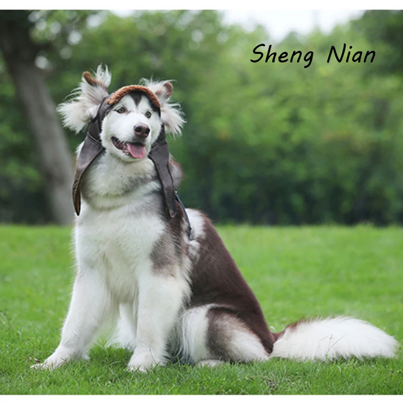 

Зимняя шапка для собак, уличная ветрозащитная теплая уютная винтажная модная шапка из искусственной кожи для домашних животных, большая ша...