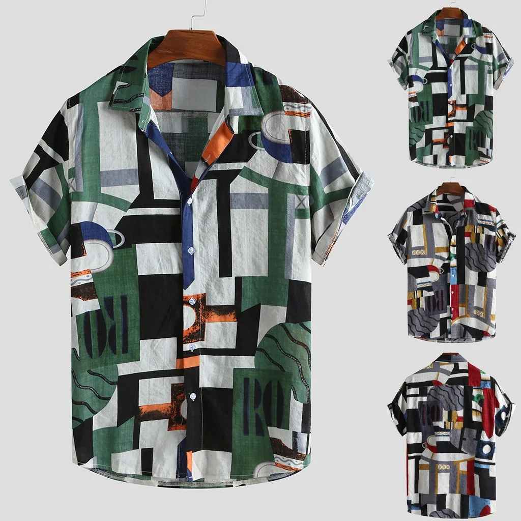 Рубашка Мужская летняя в этническом стиле свободная блузка с коротким рукавом на