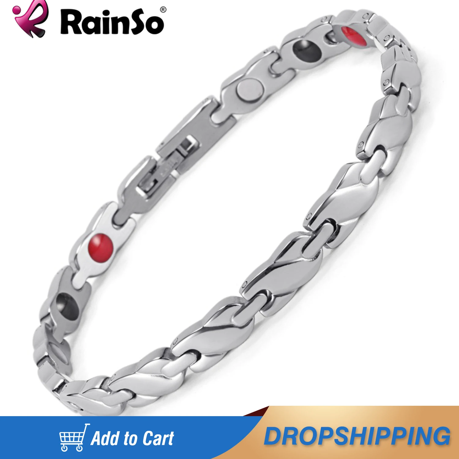 

Rainso New Jewelry Women's 4 Health Care Elements (Magnetic,FIR,Germanium,Negative ions) 316L Stainless Steel Bracelet OSB-1550