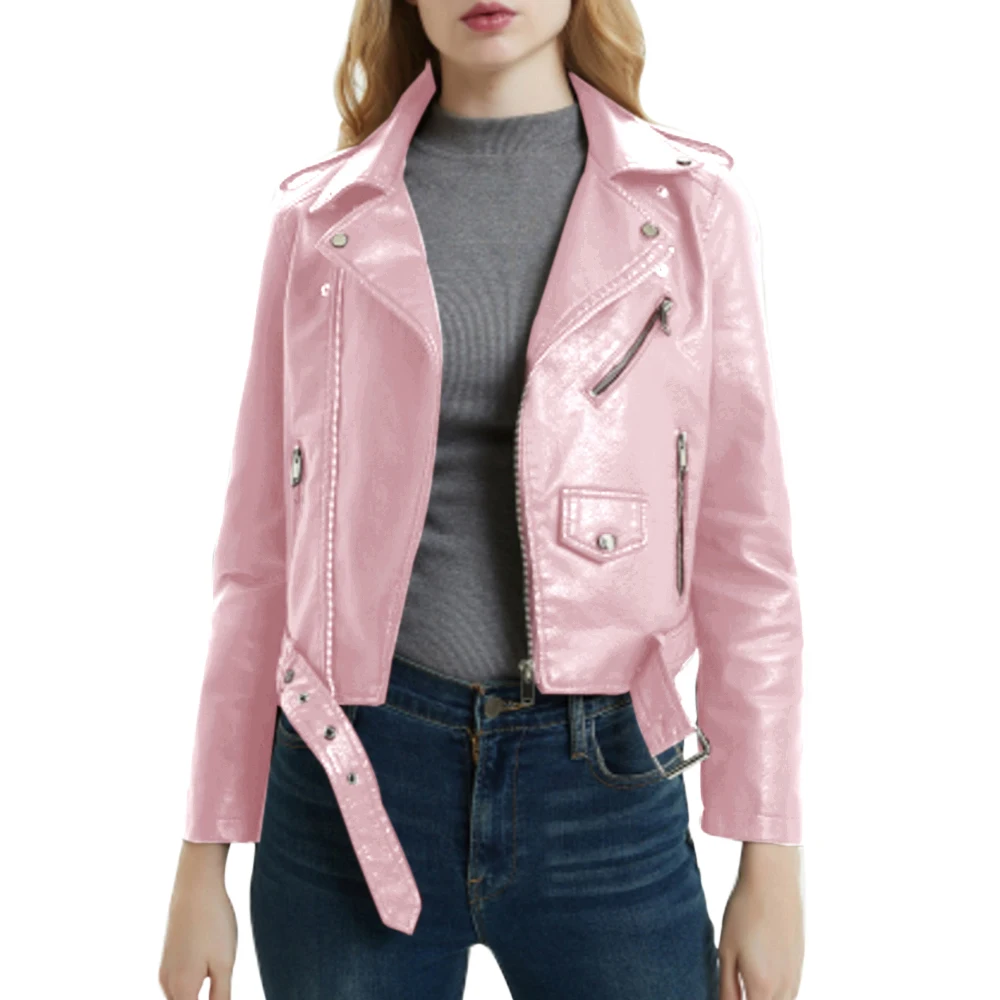 Женская мотоциклетная куртка из искусственной кожи однотонная приталенная