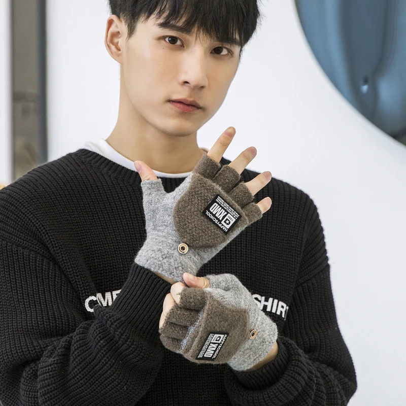 Зимние мужские перчатки без пальцев, толстые теплые варежки Luvas Handschuhe Guantes для студентов и мальчиков, рождественский подарок - Цвет: G107 grey