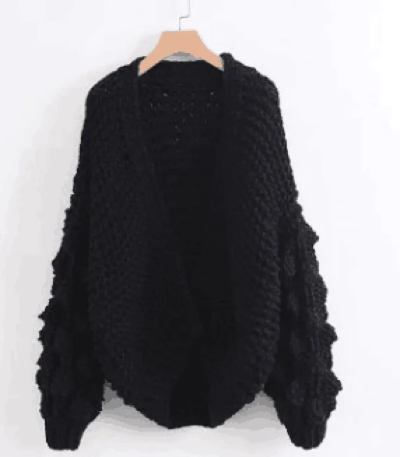 

European winter and American style new pure hand knitted 2021 autumn ball ball ball Lantern Sleeve Sweater Jacket Women's