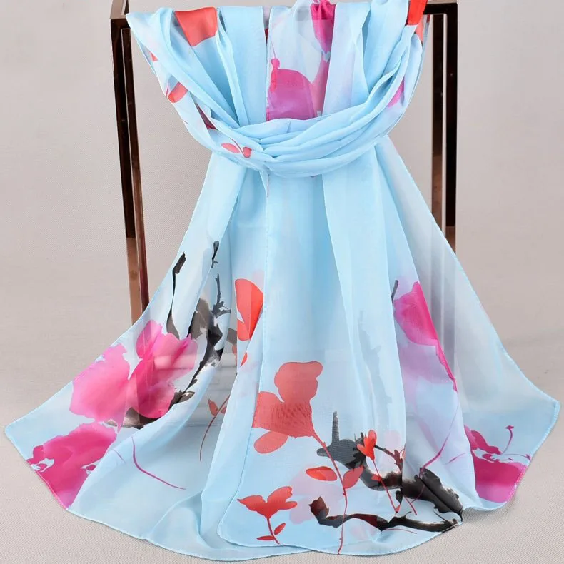 

2020 FAL/WIN Simple Refreshing flower chiffon scarf silk square hijab cool shawl ladies foulard femme Scarves hair bufanda mujer