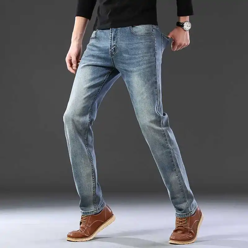 

2021 Mens Clothing Jeans Business Casual Elastic Comfort Straight Denim Pants Male High Quality Brand Trousers