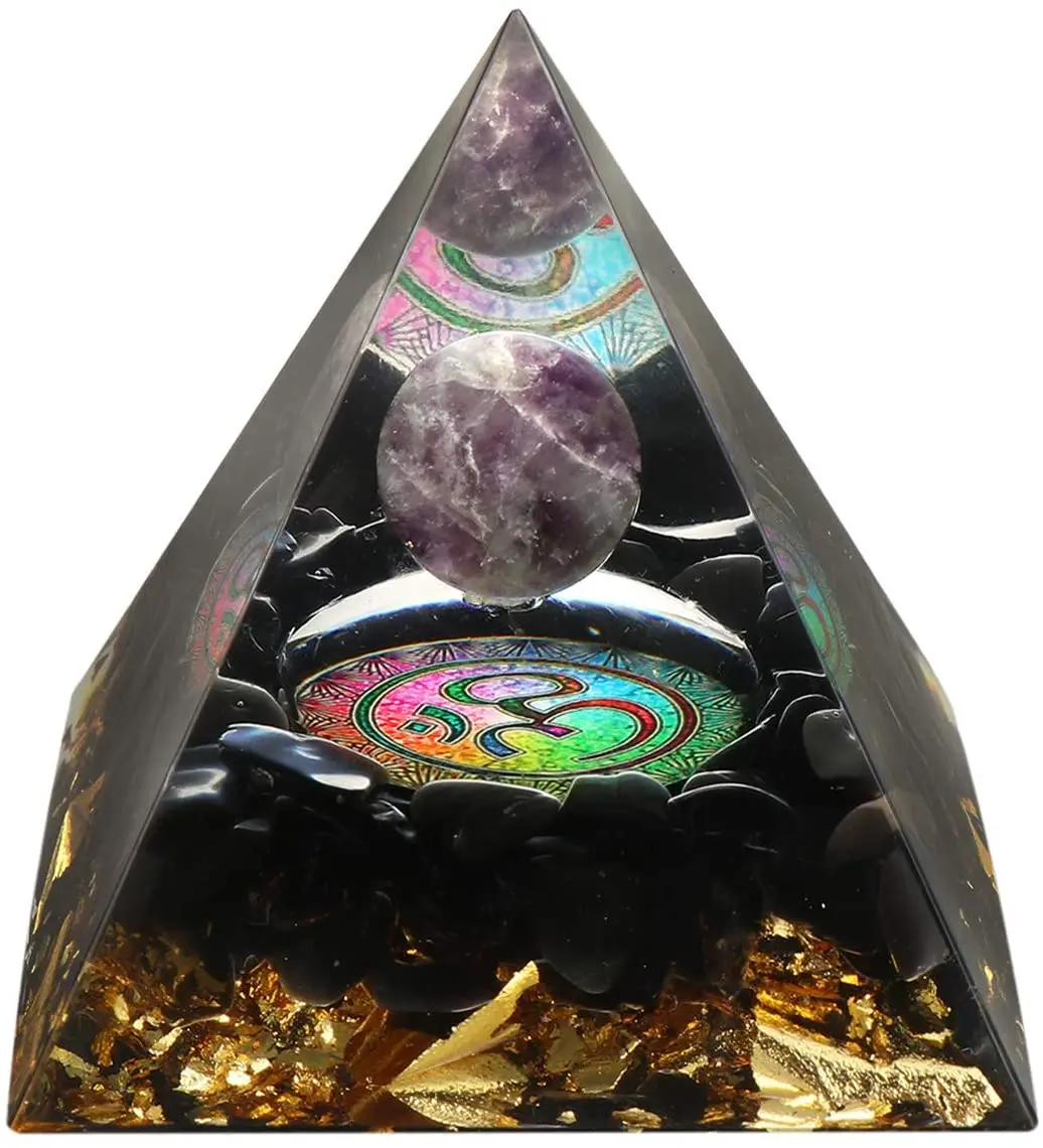 

Pyramid 60mm Amethyst Crystal Sphere With Obsidian Natural Cristal Stone Energy Healing Reiki Chakra Multiplier