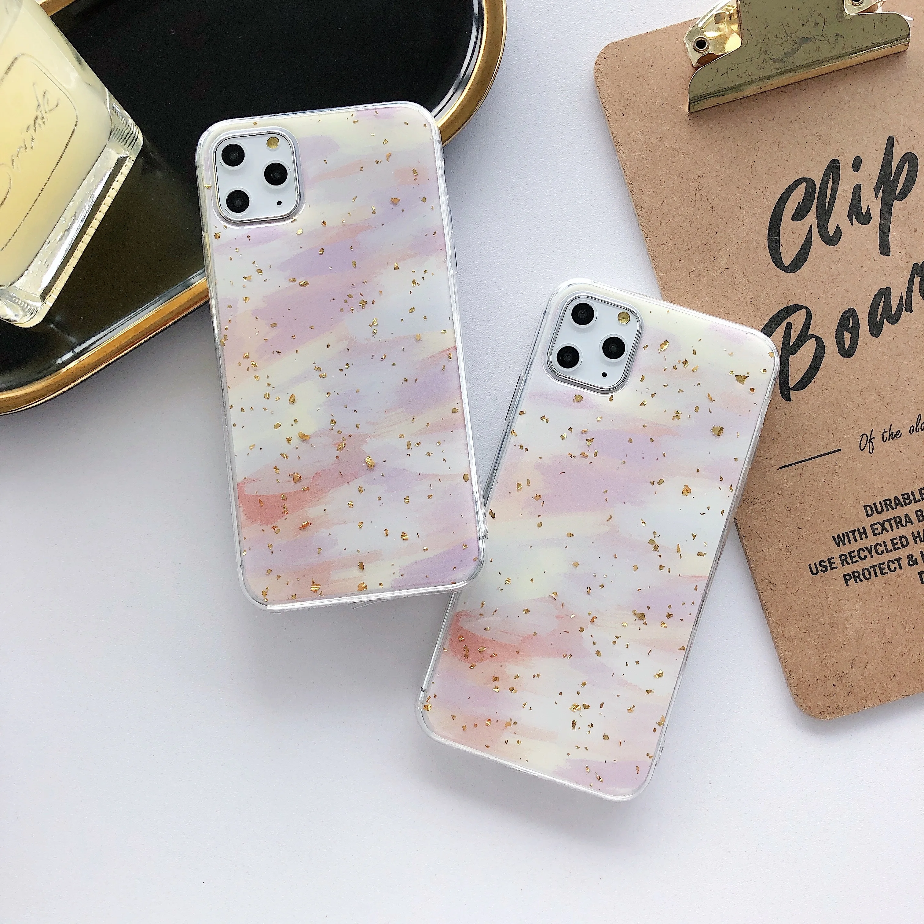 Новые чехлы для OPPO A5 A9 2020 A11X Reno Realme X Блестящий Золотой клей фольги акварельный