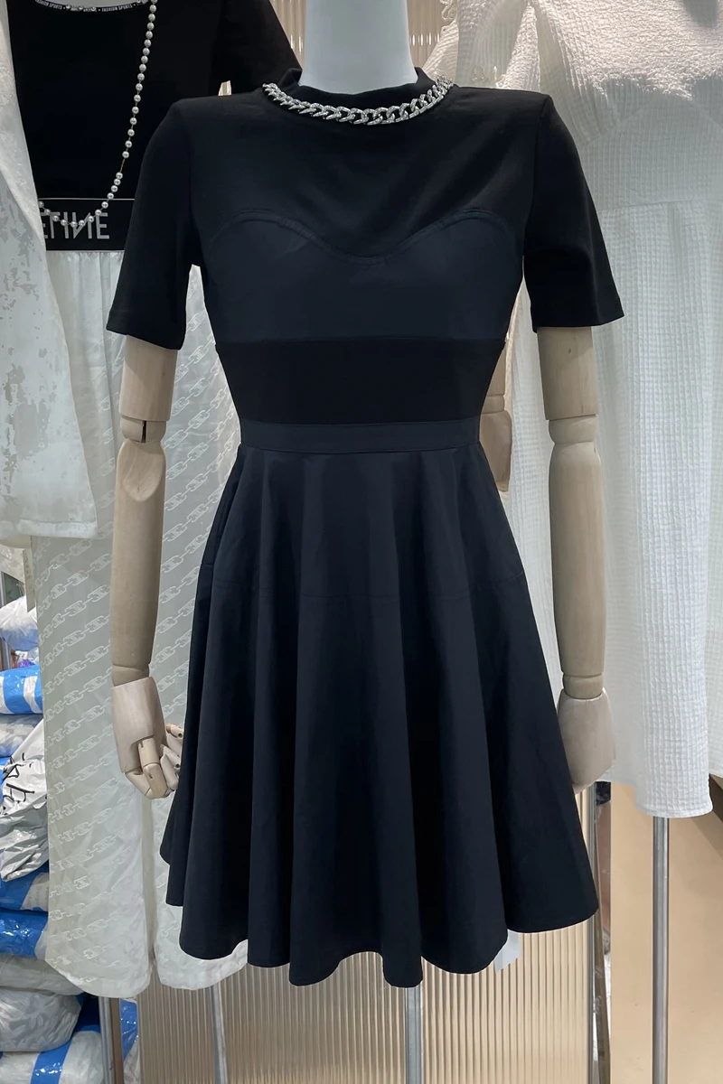 

Korean Fashion Dress Feminine 2021 Summer New Elegant Black Dress for Women High Waist Slimming Hepburn Style Short Dress