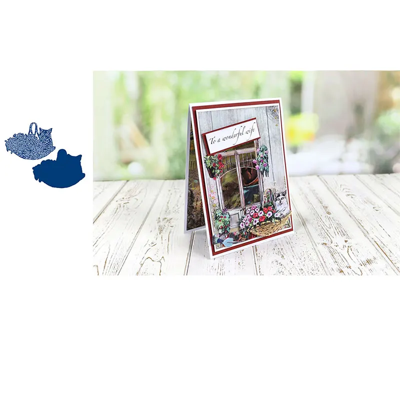 

Cute cat flower orchid cutting mold scrapbook diary decoration mold embossing template DIY greeting card handmade 2021