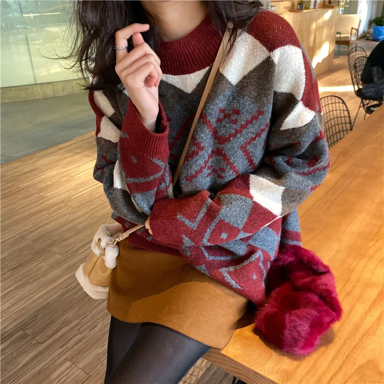

Japanese retro lazy wind blouse female INS tide 2021 autumn and winter new loose pullover thick knit sweater women
