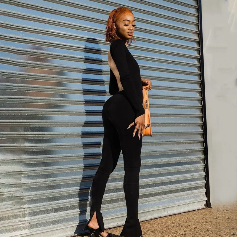 

WLLWLP Long Sleeve Backless Lace-up Skinny Jumpsuits 2021 European Fashion Solid Color Sexy Jumpsuit Women A149