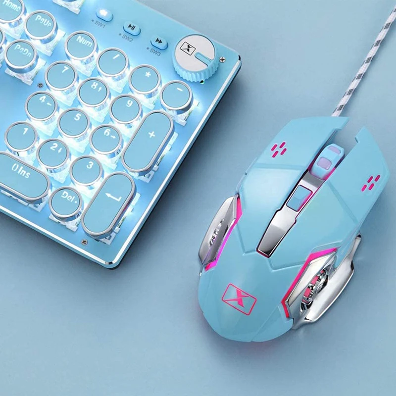 

Mechanical Gaming Keyboard and Mouse Combo, 104-Key Wired USB Metal Panel Round Keycaps Laptop Keyboard Suitable