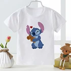 Футболка для маленьких девочек с мультяшным принтом Лило и Ститч, модная летняя повседневная детская футболка с коротким рукавом и эстетичным дизайном, Детская футболка