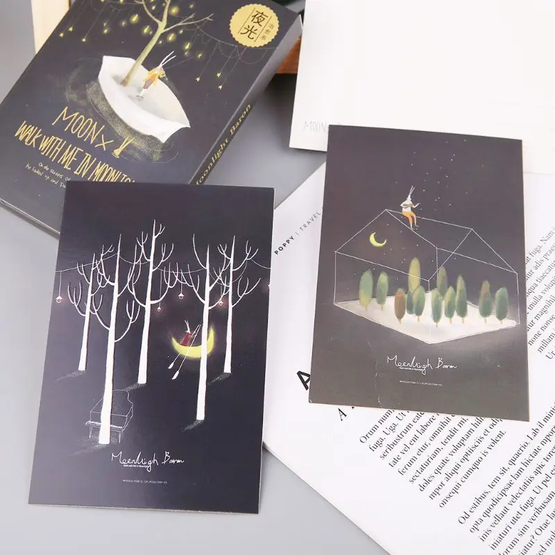 

30pcs Vintage Luminous Postcard Glow In The Dark Moon Light Greeting Post Card Novelty Xmas Greeting Cards Gift G6DD