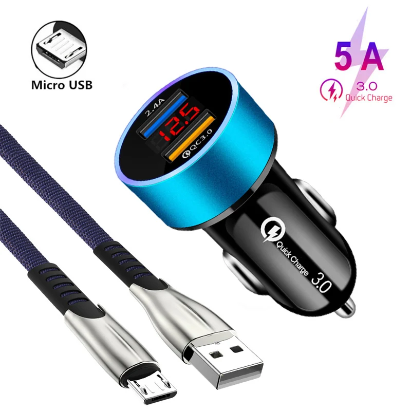 Автомобильное зарядное устройство QC3.0 с Micro USB-кабелем для Samsung J2 J4 J6 J7 A6 A7 A8 Plus 2018 A520