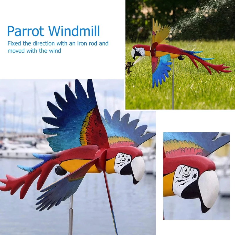 

Sculpture Wind Turn Parrot Windmill Garden Lawn Terrace Farmhouse Creative Wind Turn Animal Decoration Wooden Pile Windmill