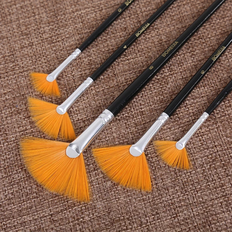 5 шт. вентилятор Форма Краски кисти черного цвета нейлоновые волосы с деревянной