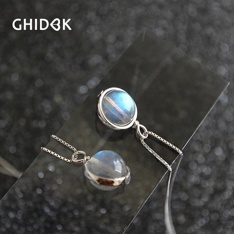 GHIDBK серебро натуральный Радужный Лунный Камень кулон ожерелья S925 серебро июня камень Шарм Чокеры нежная защита чокер