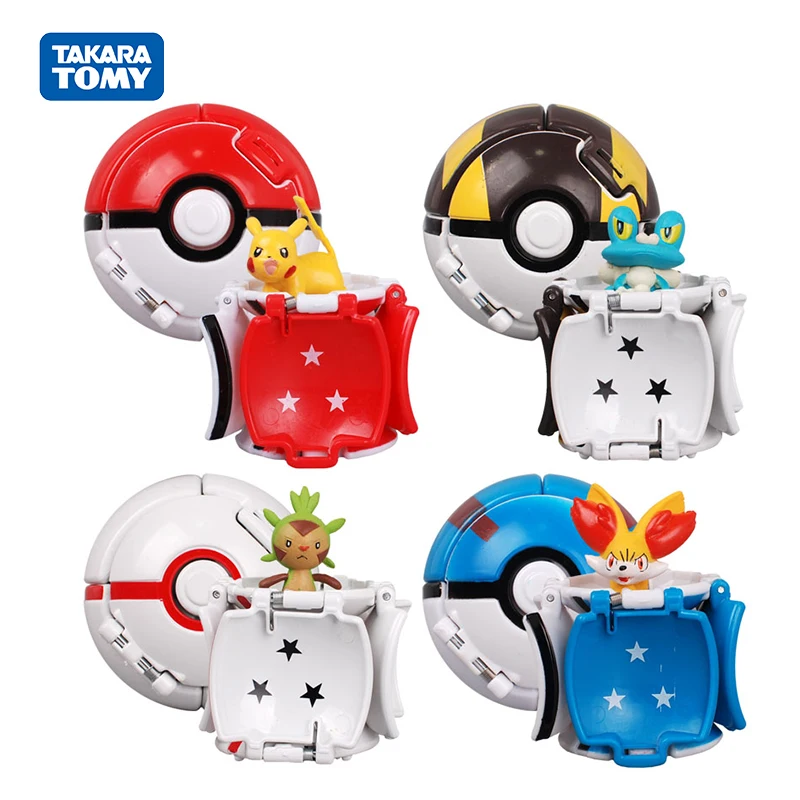 

TAKARA TOMY 4pcs Pokeballs Action Toy Anime Figure 7cm Ball Pikachu Animation Movie go game Children Educational Birthday Gift