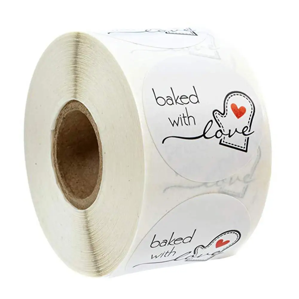 

500Pcs Baked With Love Round Kraft Paper Sticker Adhesive Baking Label For Christmas Festival Cake Box Gift