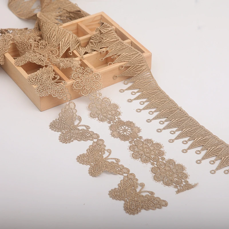 Золотая кружевная отделка 2021 год широкое кружево чосам аксессуары для рукоделия