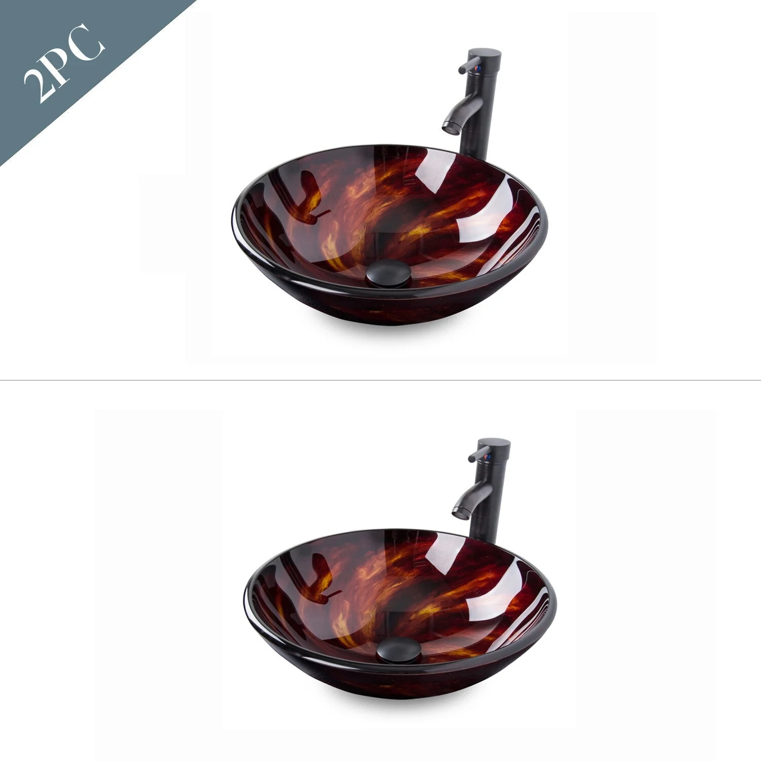 

2PC Bathroom Vanity Glass Sink Bowl Countertop Basin Oil Rubbed Bronze Faucet