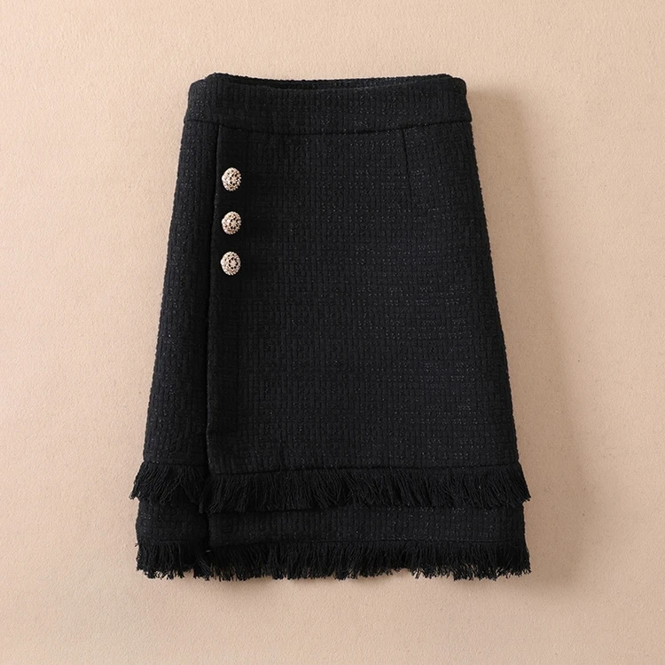 Женский шерстяной костюм из двух предметов однобортный короткий твидовый пиджак