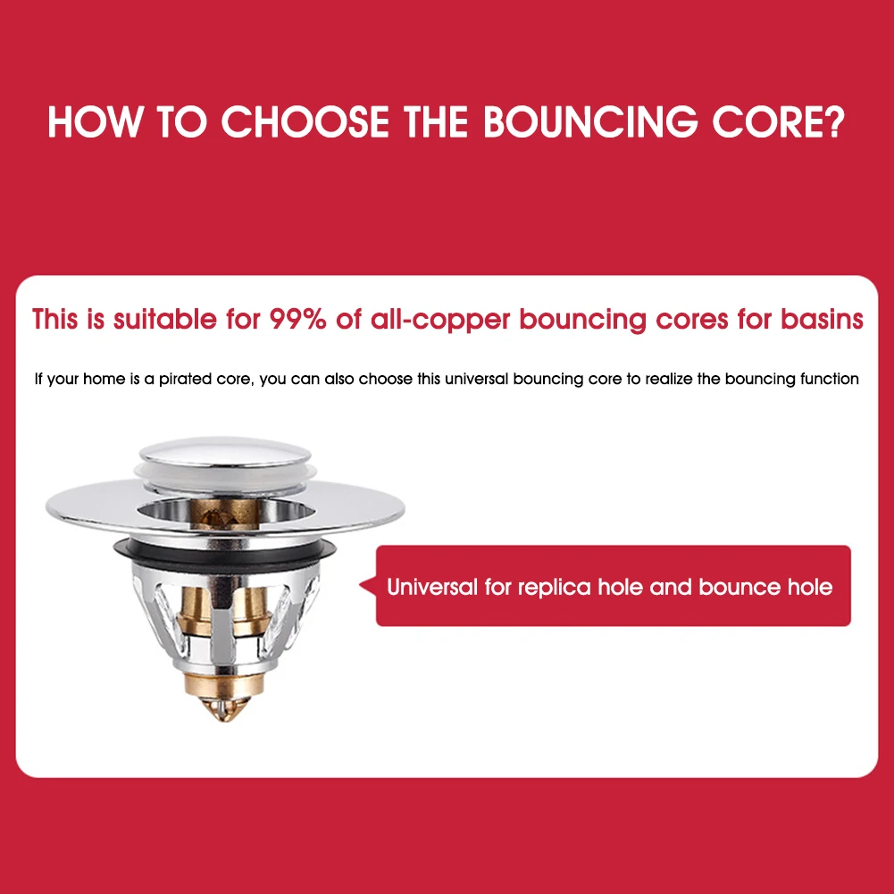 

Universal Basin Pop-Up Drain Filter Hair Catcher Anti Clogging Bass Stainless Bath Stopper Sink Strainer Plug For 35-38mm Drain