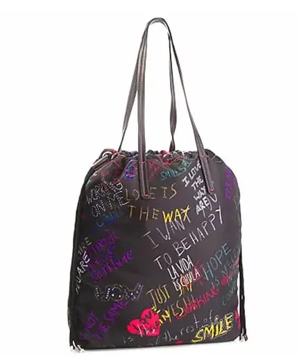 

Desigual Drawstring Backpack Lightweight Vintage Graffiti Lady Travel Daypack Waterproof Foldable Shopping Bag