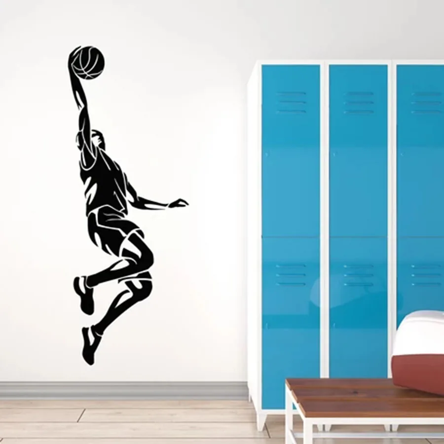 

Basketball Boy Wall Decal Player Jumping Game Ball Sport Vinyl Window Stickers Teen Bedroom Stadium Basketball Hall Mural C014