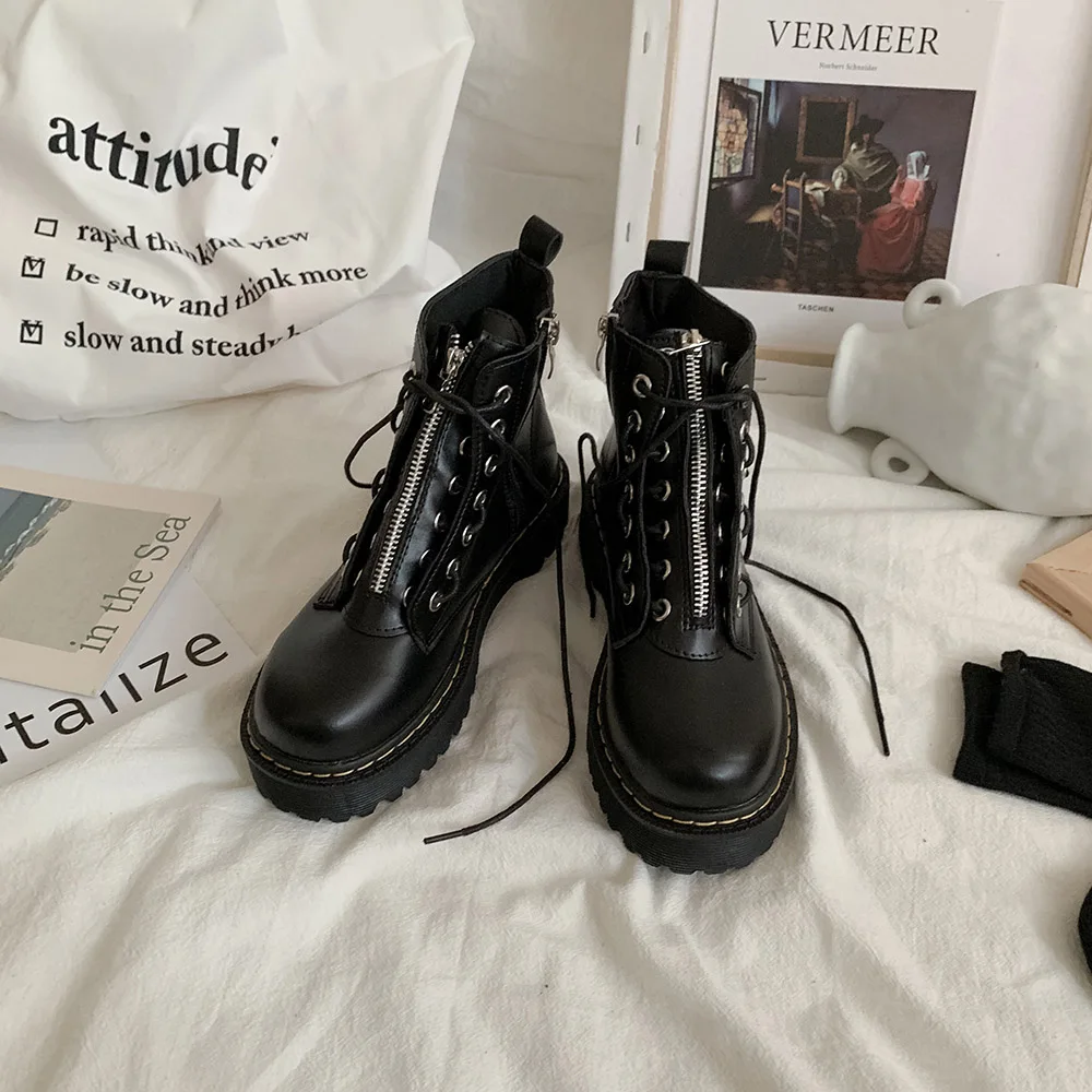 Женские ботинки мартинсы на молнии толстом каблуке|Женские полусапожки| |