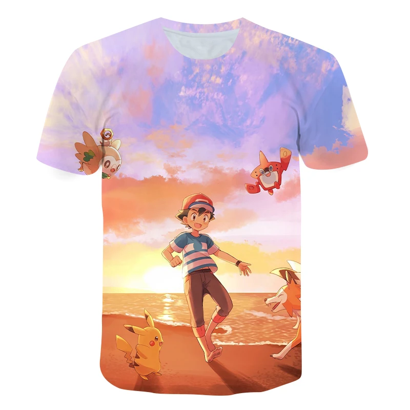 

Pikachu Boys Girls T-shirt Tops Cartoon Fun Anime Harajuku Children's O-Neck Shirt 2021 Summer New Kids mommy and me clothes