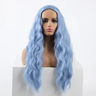 Парик QQXCAIW для женщин, длинные термостойкие искусственные волосы, 26 дюймов, цвет голубой, средняя часть, для косплея