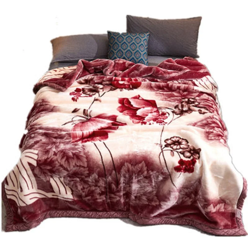 Double Layer Winter Thicken Raschel Plush Weighted Blanket For Bed Warm Heavy Fluffy Soft Flowers Printed Throw Blankets | Дом и сад