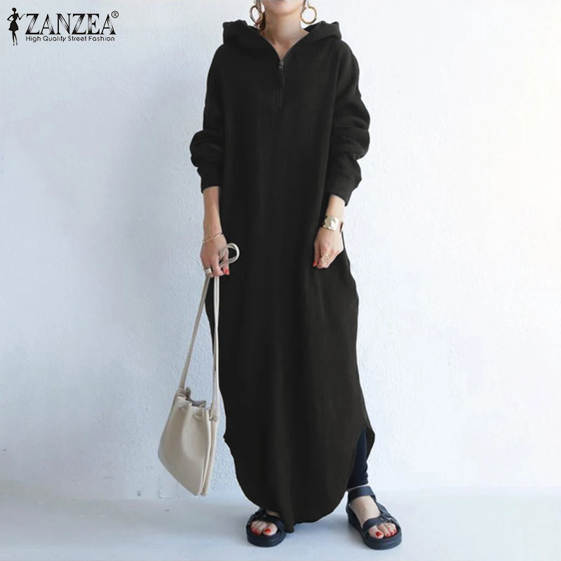 Модное асимметричное платье с капюшоном женские свитшоты 2021 ZANZEA на молнии