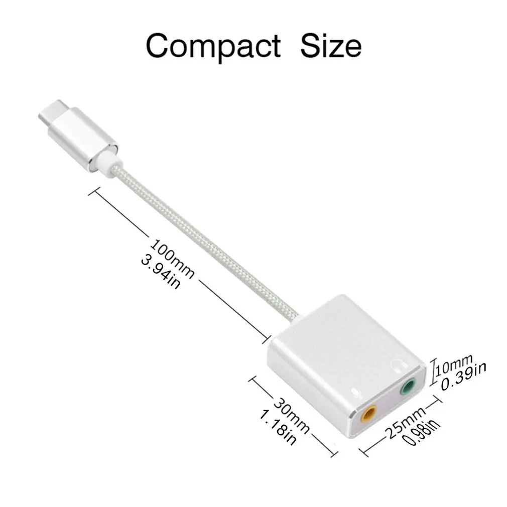 

USB3.1 Type-C Audio Cable Adapter Type C to 3.5mm Jack Earphone & Microphone USB C Splitter For HUAWEI Matebook Android