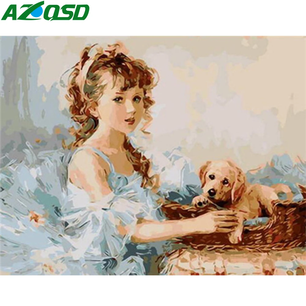 AZQSD DIY масляная краска по номерам девушка акриловая Домашнее украшение холст