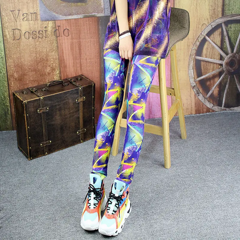 

Leggings women thin wear 2021 new stretch printing thin color candy-colored graffiti pants fashion trend