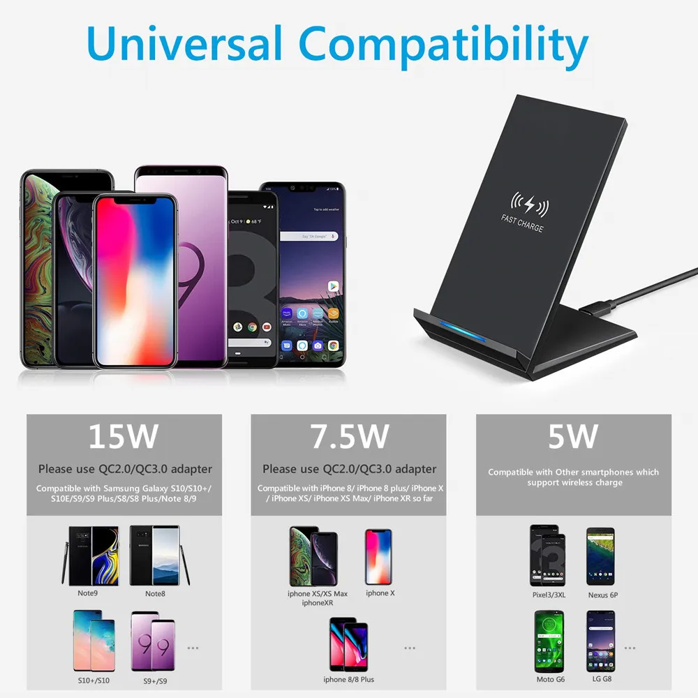 Беспроводное зарядное устройство 15 Вт Qi для Samsung S9 S10 10 iPhone X XS MAX XR 8 Plus Xiaomi 9 Huawei P30
