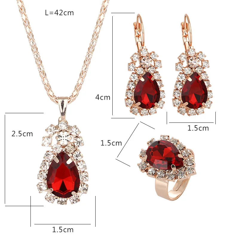 

CBO10 Women's Jewelry Necklace Set Fashion Crystal Ring Necklace Earring Set