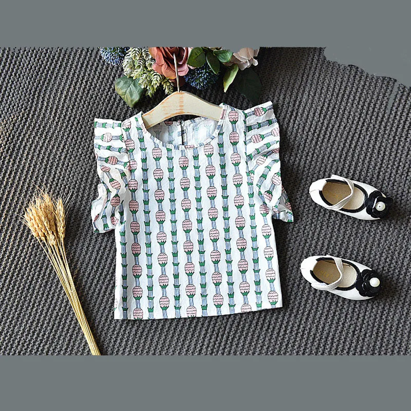 

Summer Girls Clothing Sets Children Fashion Outfit Lace Sleeve Printed Top Pure Color Shorts 2Pcs Kids Sleeveless Clothes Suit