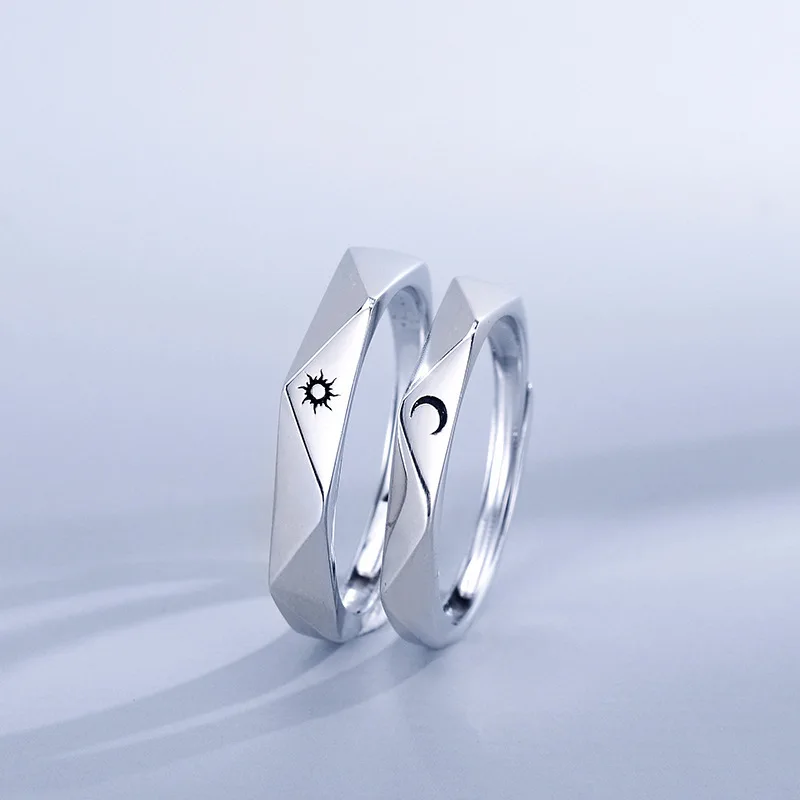 2021 Открытое кольцо для пар минималистичное серебряное в виде Солнца и Луны