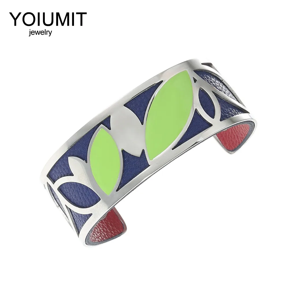 Кремо DIY лист Эмаль Браслеты для женщин из нержавеющей стали браслеты манжетой